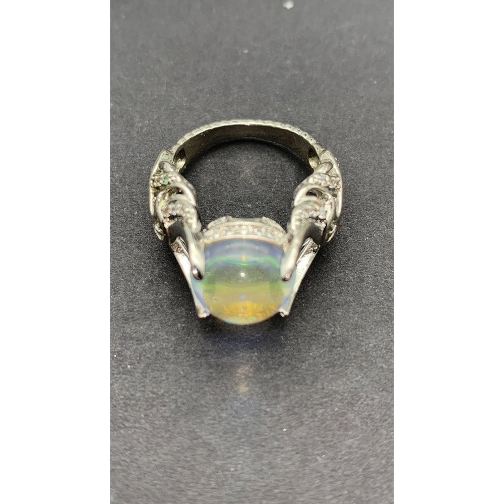 Silver Tone Iridescent Color Changing Faux Moon Stone Swan Angel Wings Ring 7.5 - Picture 4 of 6